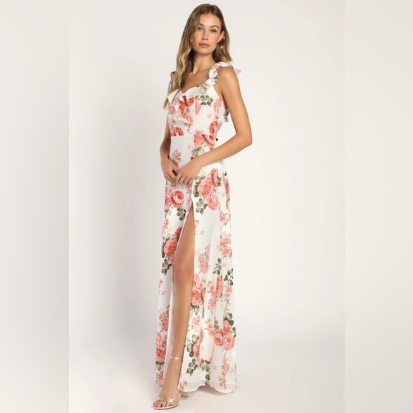 Lulus Radiant Evening White Floral Print Ruffled Sleeveless Maxi Dress - Picture 3 of 9